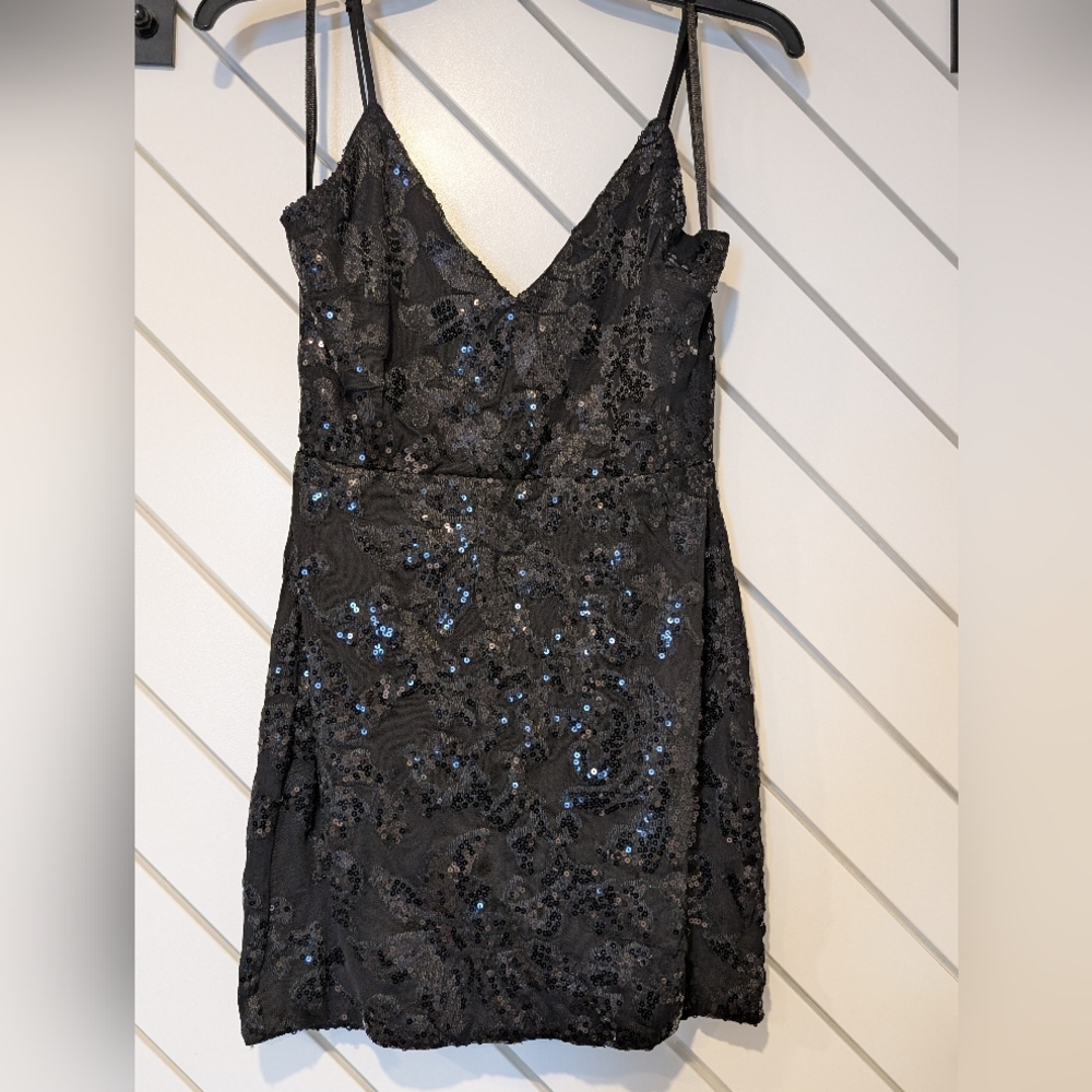 Winsor Black Sequin Mini Cocktail Dress